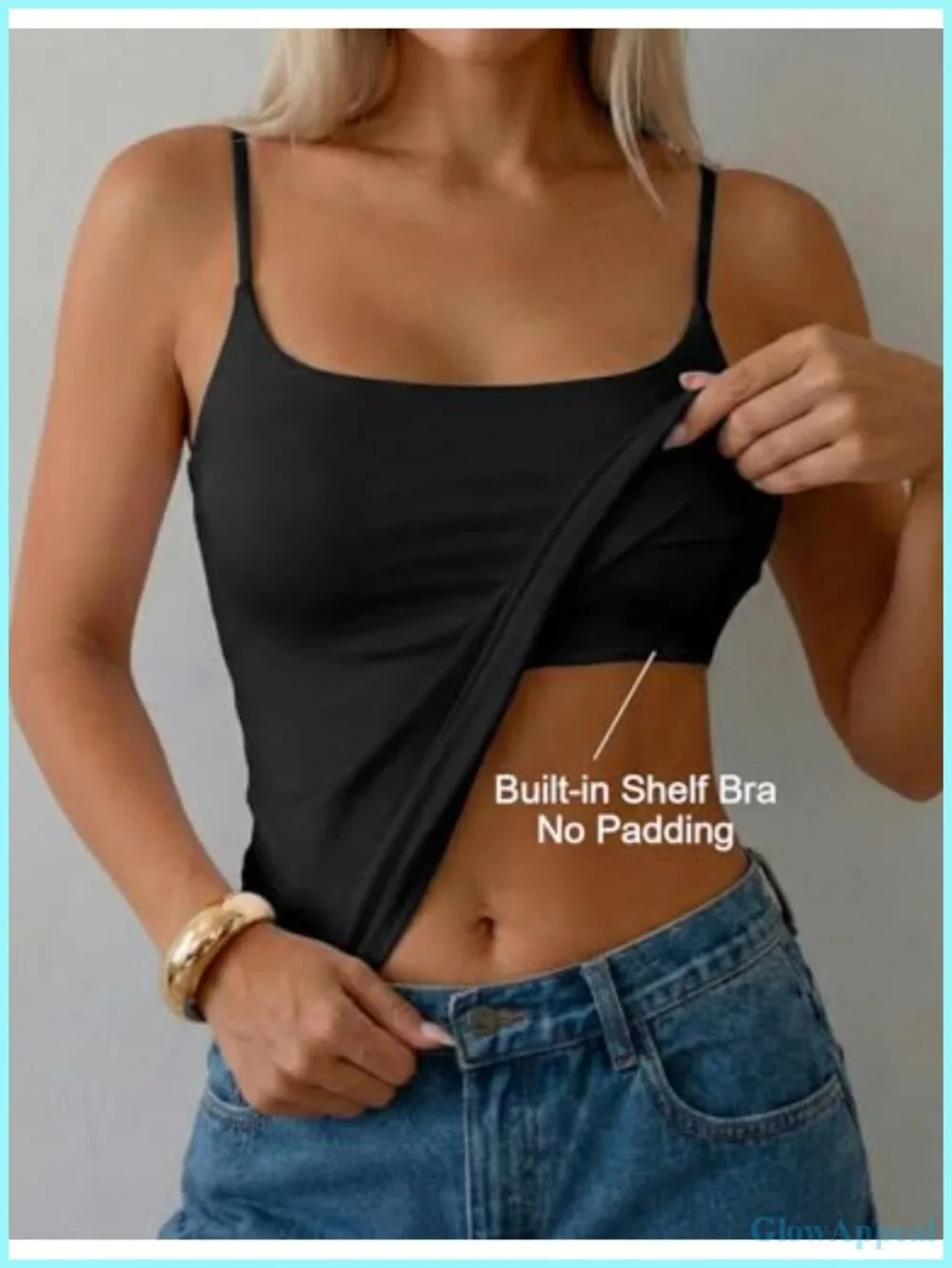 Cotton Cami Tops with Built-in Shelf Bra Square Neck Crop Tank Top
